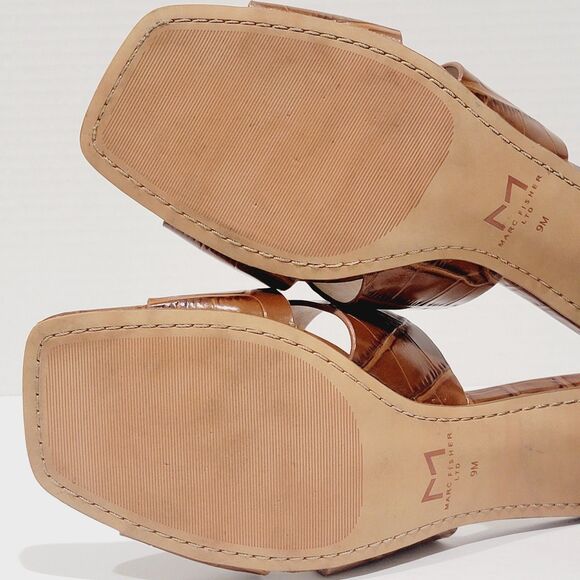 Marc Fisher Saydi Sandals Womens Sz 9 Croc Embossed Brown Square Toe Block Heels - Picture 11 of 15